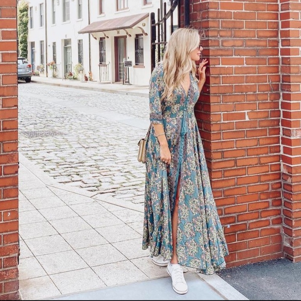 Boho flowy button front maxi dress
